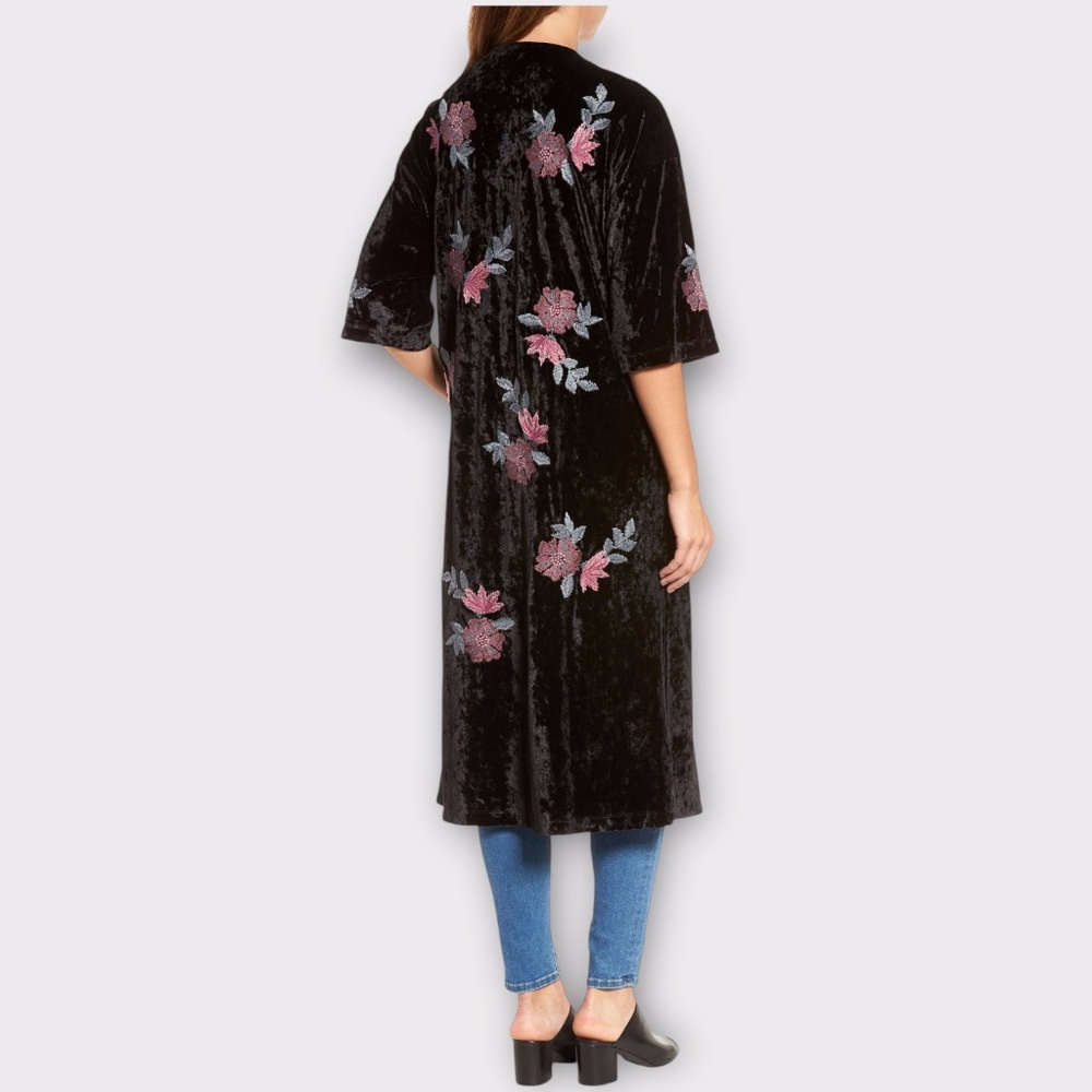 NWT Billy T Embroidered Floral Crushed Velvet Robe Kimono Duster Jacket - Picture 15 of 16